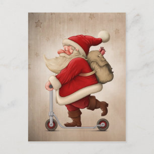 Santa Claus and the Push scooter Holiday Postcard