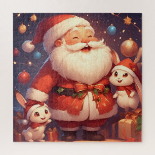 Santa Claus and Two Cheerful Rabbits Jigsaw Puzzle