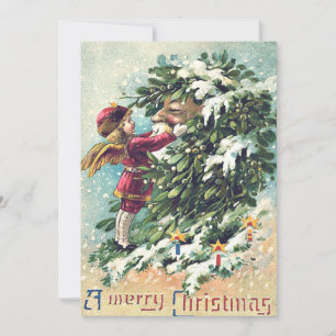 Santa Claus Angel Cherub Mistletoe Invitation