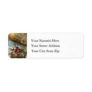 Santa Claus Arrives By Blimp Christmas Greetings Return Address Label