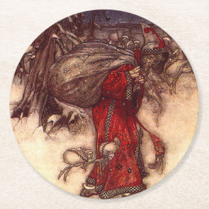 Santa Claus Arthur Rackham Round Paper Coaster