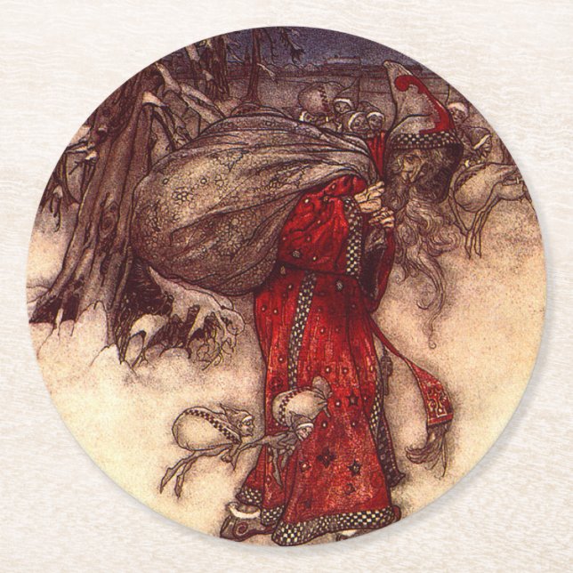 Santa Claus Arthur Rackham  Round Paper Coaster (Front)