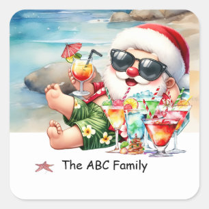 Santa Claus at Beach Christmas in July Square Sticker