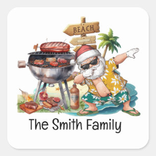 Santa Claus at Beach Christmas in July Square Sticker