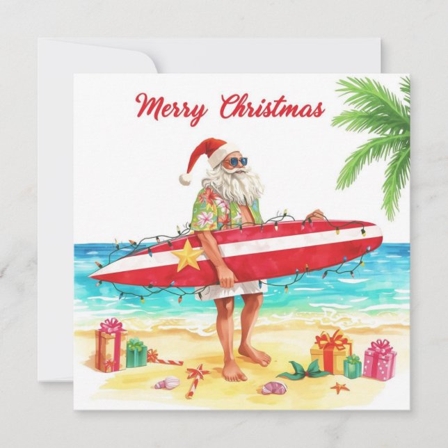 SANTA CLAUS  at Hawaii Beach for Christmas Holiday Card (Front)