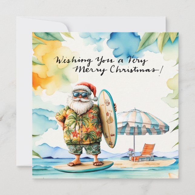 SANTA CLAUS  at Hawaii Beach for Christmas Holiday Card (Front)