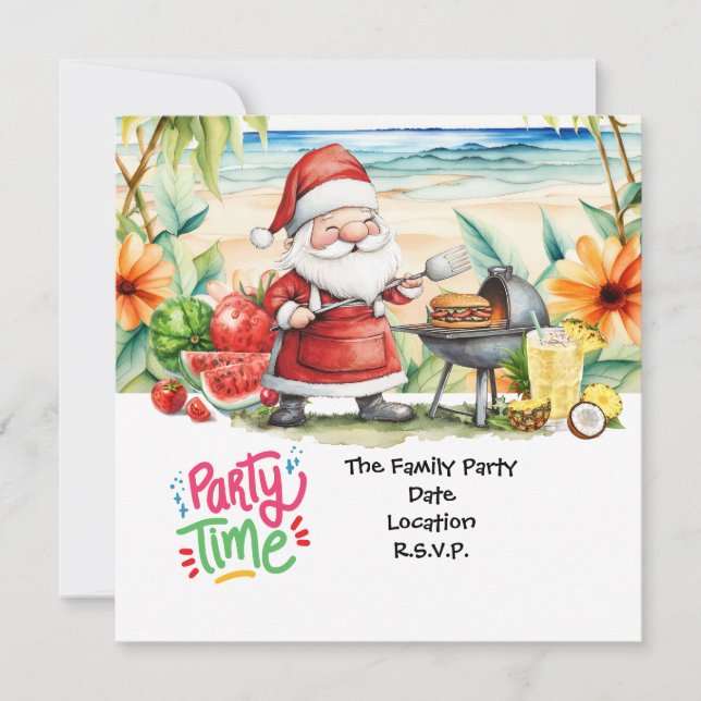 SANTA CLAUS  at Hawaii Beach for Christmas Invitation (Front)