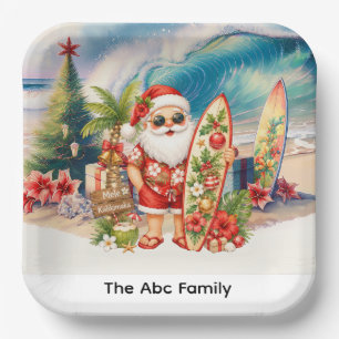 SANTA CLAUS at Hawaii Beach for Christmas Paper Plate
