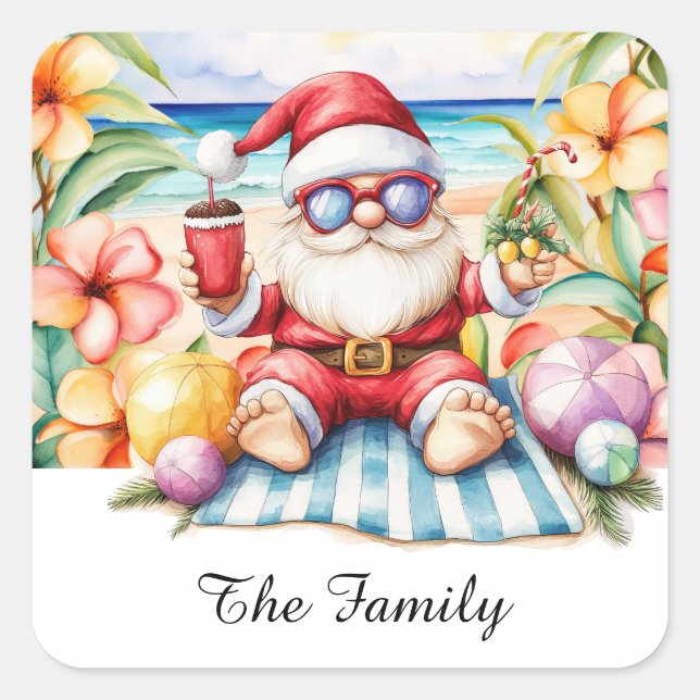 SANTA CLAUS  at Hawaii Beach for Christmas Square Sticker (Front)