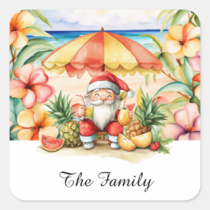 SANTA CLAUS  at Hawaii Beach for Christmas Square Sticker