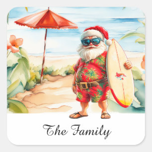 SANTA CLAUS  at Hawaii Beach for Christmas Square Sticker