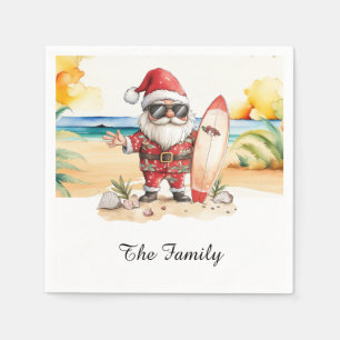SANTA CLAUS at the Beach for Christmas in July Napkin