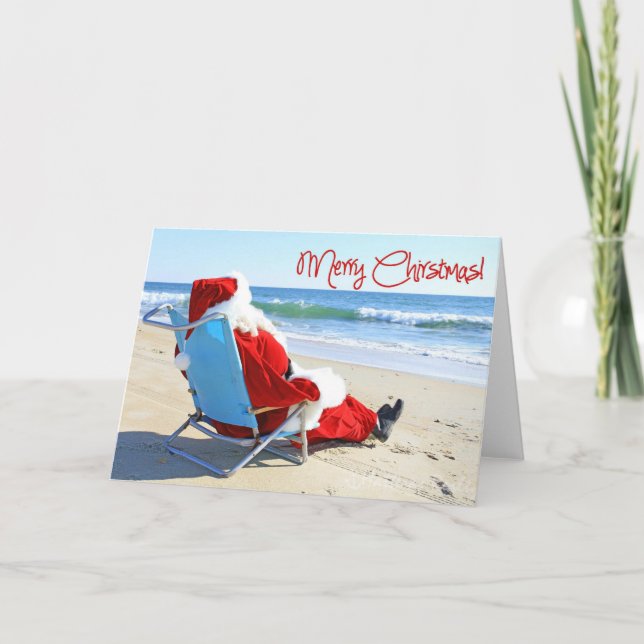 Santa Claus at the beach Holiday Card (Front)