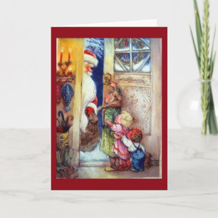 Santa Claus At The Door Holiday Card