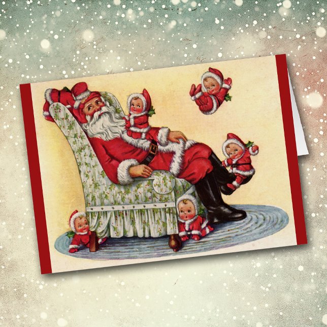 Santa Claus Babysits Retro Image Christmas Card (Creator Uploaded)