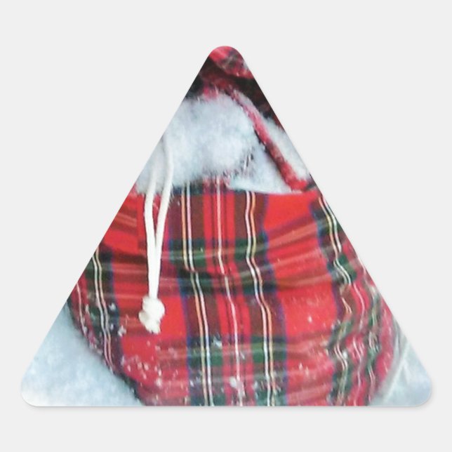 Santa Claus Bag in snow Triangle Sticker (Front)