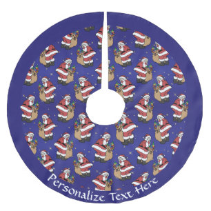 Santa Claus Bag of Christmas Presents Personalize  Brushed Polyester Tree Skirt