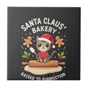 Santa Claus Bakery Kneaded To Purrfection Christma Ceramic Tile