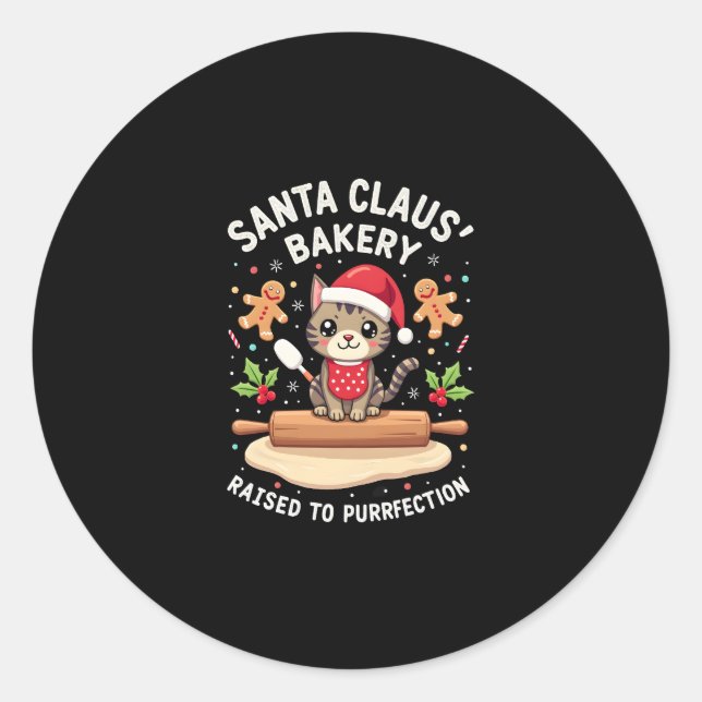 Santa Claus Bakery Kneaded To Purrfection Christma Classic Round Sticker (Front)