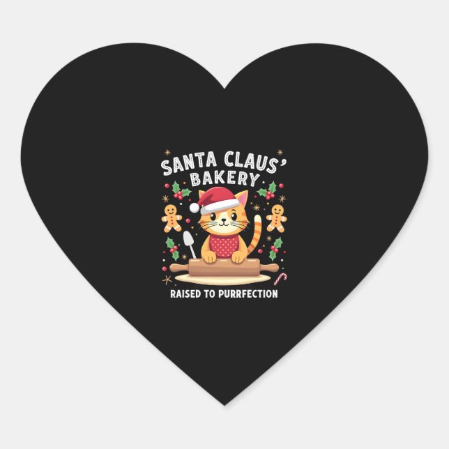 Santa Claus Bakery Kneaded To Purrfection Christma Heart Sticker (Front)