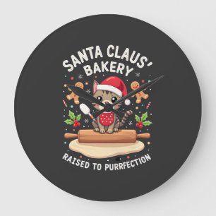Santa Claus Bakery Kneaded To Purrfection Christma Large Clock