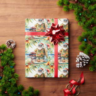 Santa Claus Barbecue at Beach Wrapping Paper