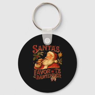 Santa Claus Bartender Funny Drinking Alcohol Beer  Key Ring