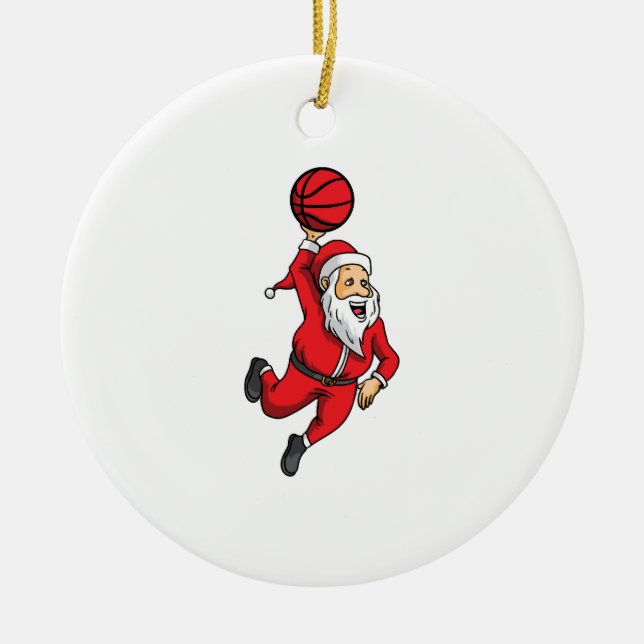 Santa Claus Basketball Basketballer Christmas Ceramic Ornament (Front)