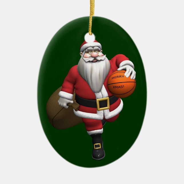 Santa Claus Basketball Player Ceramic Ornament (Front)