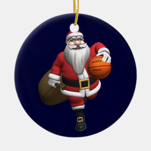 Santa Claus Basketball Player Ceramic Tree Decoration (Front)
