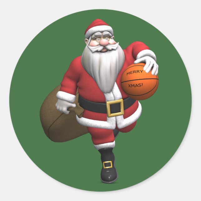 Santa Claus Basketball Player Classic Round Sticker (Front)