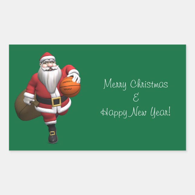 Santa Claus Basketball Player Rectangular Sticker (Front)