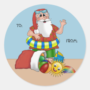 Santa Claus Beach Christmas Gift Tag