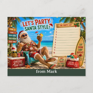 Santa Claus Beach Christmas Party Invitation  Postcard