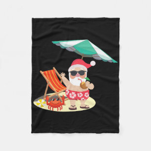 Santa Claus Beach Funny Summer Christmas In July T Fleece Blanket