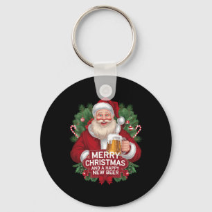Santa Claus Beer Drinker Gift Merry Christmas Happ Key Ring