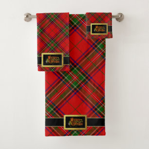 Santa Claus Belt Merry Christmas and Tartan Bath Towel Set