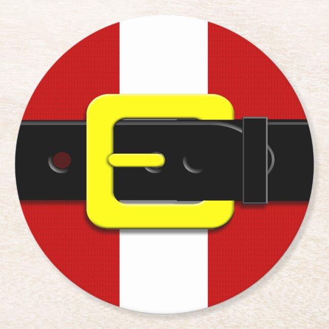 Santa Claus Belt Red Yellow And White Round Paper Coaster (Front)