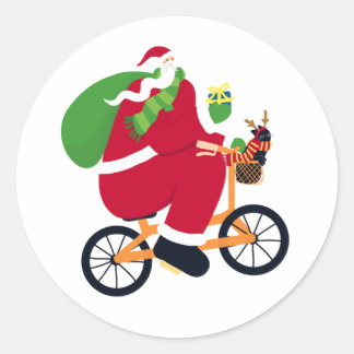 Santa Claus bike  Classic Round Sticker