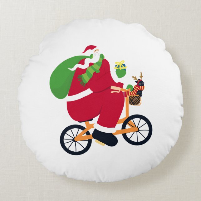 Santa Claus bike  Round Cushion (Front)