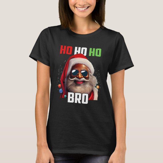 Santa Claus Black Afro African American Ho Ho Ho C T-Shirt (Front)