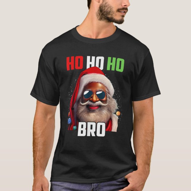 Santa Claus Black Afro African American Ho Ho Ho C T-Shirt (Front)