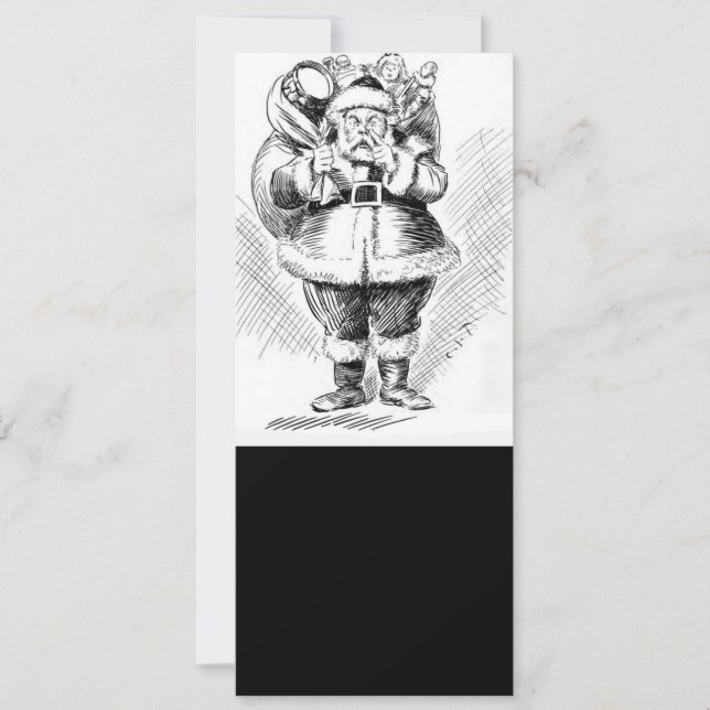 Santa Claus Black and White Illustration Holiday Card (Front)
