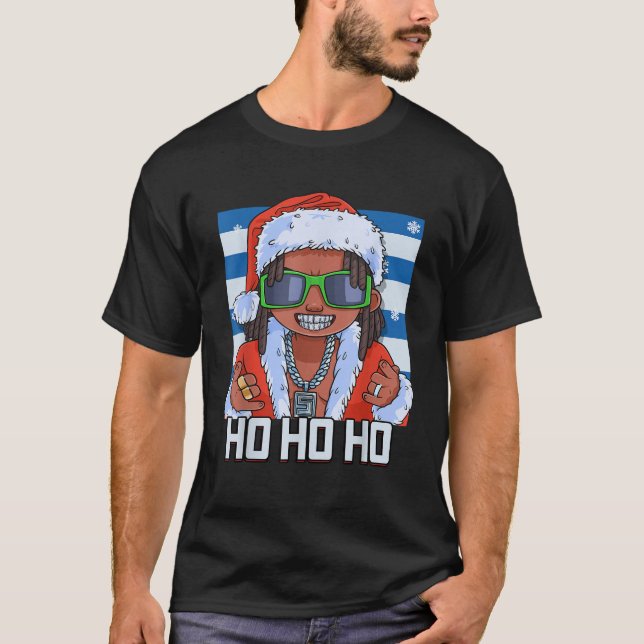 Santa Claus Black Xmas Hip Hop Ho Ho Ho Funny Chri T-Shirt (Front)