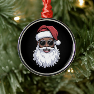 Santa Claus Black Xmas Santa Afro African American Metal Ornament