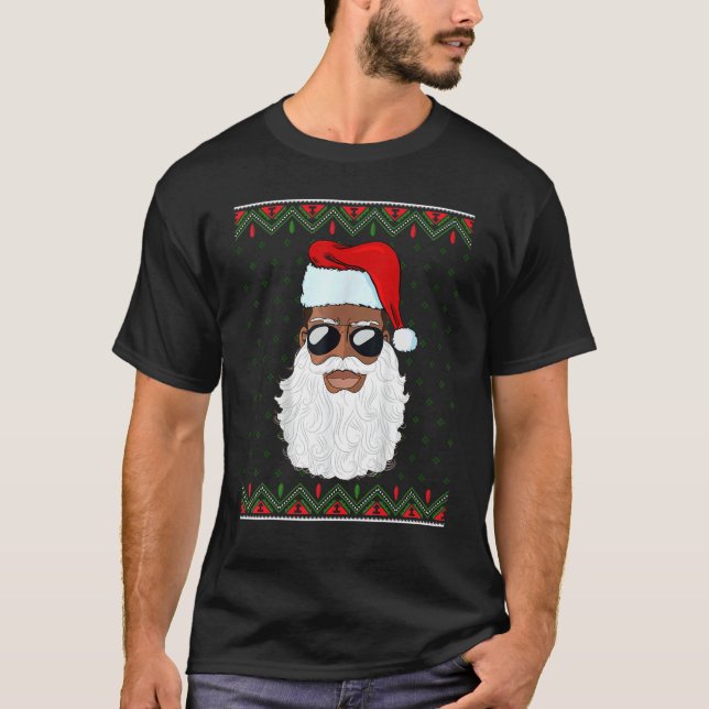 Santa Claus Black Xmas Santa Afro African American T-Shirt (Front)