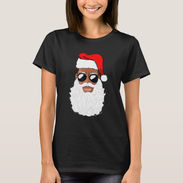 Santa Claus Black Xmas Santa Afro African American T-Shirt (Front)