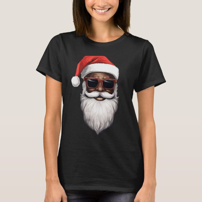 Santa Claus Black Xmas Santa Afro African American T-Shirt (Front)