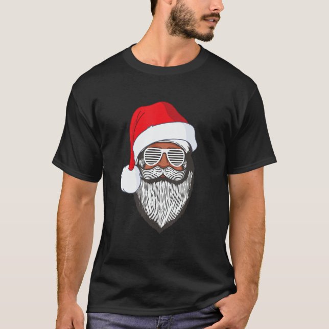 Santa Claus Black Xmas Santa Afro African American T-Shirt (Front)