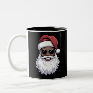 Santa Claus Black Xmas Santa Afro African American Two-Tone Coffee Mug
